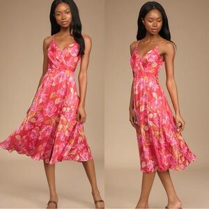 Lulu’s All About Love Red Floral Print Midi Dress